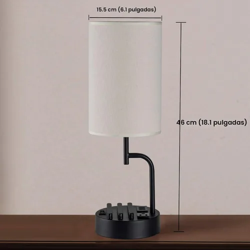 Miniatura 5 de Dreamholder Lámpara de mesa con 3 puertos de carga USB, moderna lámpara de escritorio con toma de CA y soportes para teléfono, lámpara de noche