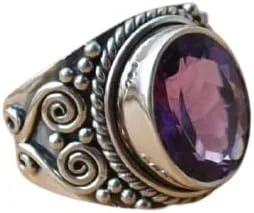 Anillo de plata de ley 925 maciza de amatista natural joyería hecha a mano joyería bohemia de febrero Piedra preciosa amatista