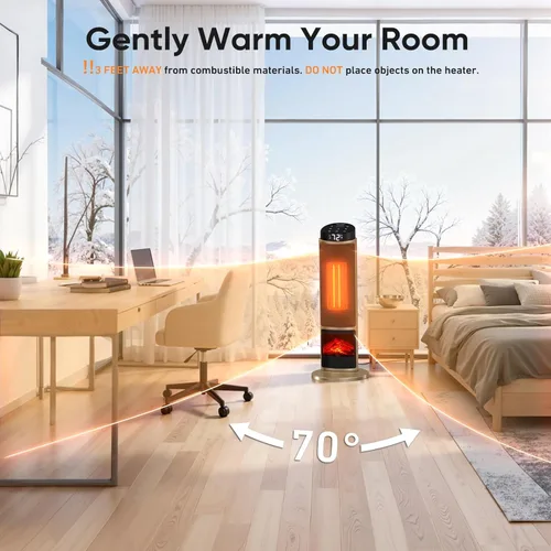 Miniatura 7 de Sweetcrispy Calentador de espacio para uso en interiores, calentador portátil de 23 pulgadas con control remoto y termostato, 7 modos de luz