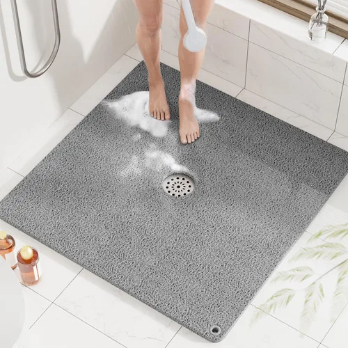 Miniatura 11 de HITSLAM Alfombrilla de ducha, de 24x24 pulgadas cuadrada, alfombrilla de bañera antideslizante, alfombrilla de baño de lúfa de PVC suave para bañera