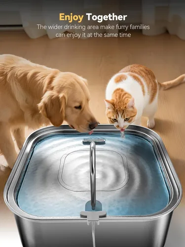 Miniatura 4 de Fuente de agua grande para perros de 14 litros/3.7 galones, fuente de acero inoxidable para perros grandes y múltiples mascotas, con ventana y área