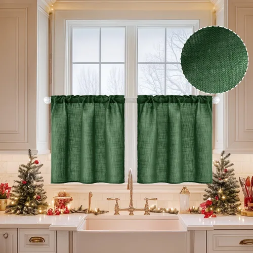 Miniatura 65 de MIULEE Cortinas de Halloween para cafetería de 24 pulgadas de largo, cortina de media ventana semitransparente, cortinas de lino cortas estilo casa