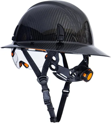 Miniatura 5 de Casco rígido de fibra de carbono de ala completa con gafas - Casco de seguridad con suspensión de trinquete ajustable de 6 puntos - Cumple con ANSI