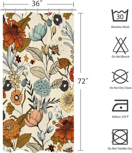 Miniatura 3 de Miyotaa - Juego de cortina de ducha con flores para decorar un baño pequeño o una ventana, 36 pulgadas de ancho x 71 pulgadas de alto, cortina