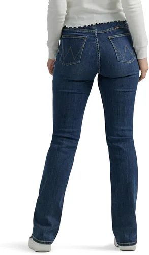 Miniatura 3 de Wrangler Jeans de bota de tiro alto para mujer, Cabaña Cobalto Plaid