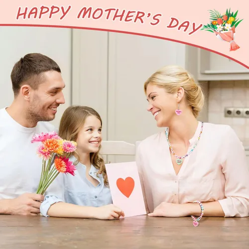 Miniatura 5 de Augshy 64 dijes para el día de la madre, cuentas de resina con forma de corazón, adorno de amor para mamá, colgante para manualidades, pulseras