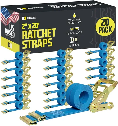 Miniatura 21 de Correas de Trinquete E Track para Sujeción de Carga, (Paquete de 2) 2 x 7 Correas de Trinquete Azules de Servicio Pesado, Correa de Trinquete