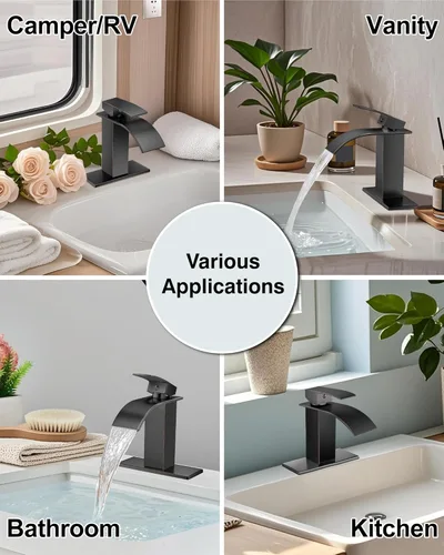 Miniatura 8 de Midanya Grifo de baño con boquilla de cascada de una sola manija, grifo de lavabo de baño de 1 agujero, moderno grifo de lavabo de lavabo de RV