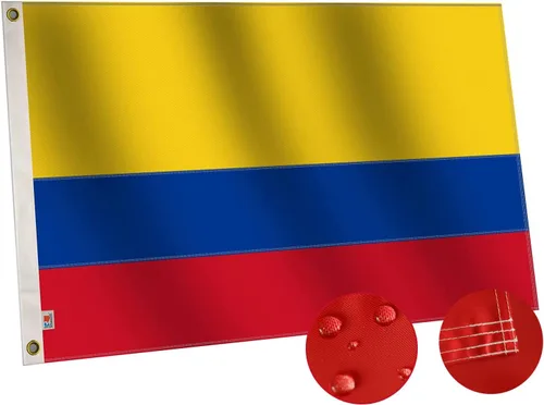 Rhungift Bandera colombiana prémium de 3 x 5 pies, nailon Oxford 210D de más larga duración, extremos de mosca cosidos cuádruples, ojales de latón