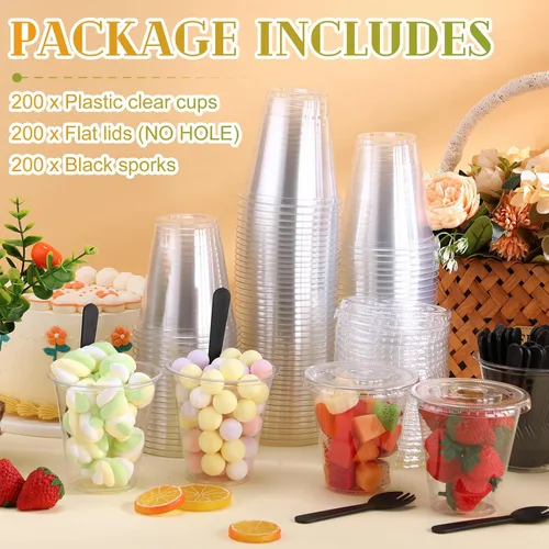 Miniatura 5 de Paquete de 200 Vasos de Plástico Transparente de 12 oz para Postre Yogur Parfait Pudín de Plátano Tazas Desechables PET con 200 Piezas Cucharas
