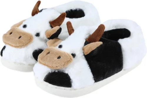 Pantuflas de vaca para mujeres y hombres, peludas, bonitas, de dibujos animados, cálidas, acogedoras, mullidas, de animales, Kawaie, para interiores