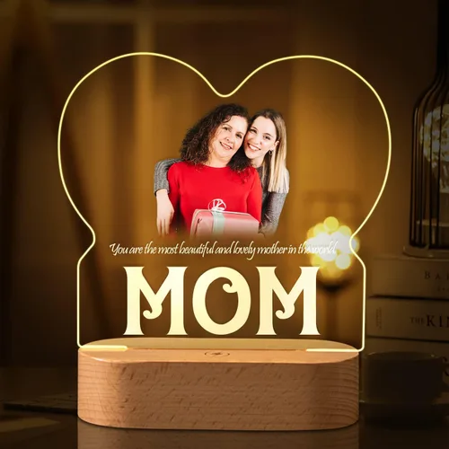 Miniatura 18 de Marco de fotos de corazón personalizado, luz nocturna, lámpara de cristal, texto de imagen personalizada, luz cálida, regalo personalizado
