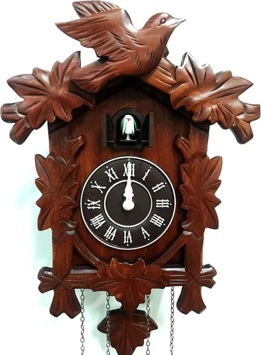 Miniatura 4 de Rylai Reloj de Cuco Vintage Grande de Madera para Pared Hecho a Mano 13x9.5 Pulgadas Marrón Tamaño grande 13x9.5 pulgadas Diseño tradicional Blanco