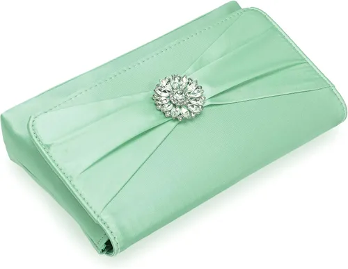 Miniatura 5 de CHARMING TAILOR Bolso de noche para mujer, con solapa plisada, de satén, formal, broche de diamantes, adornado, embrague