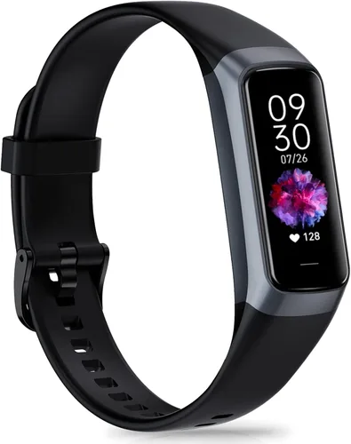 Rastreador de actividad física, monitor de actividad con frecuencia cardíaca 24/7, monitor de sueño de presión arterial de oxígeno en sangre, Negro