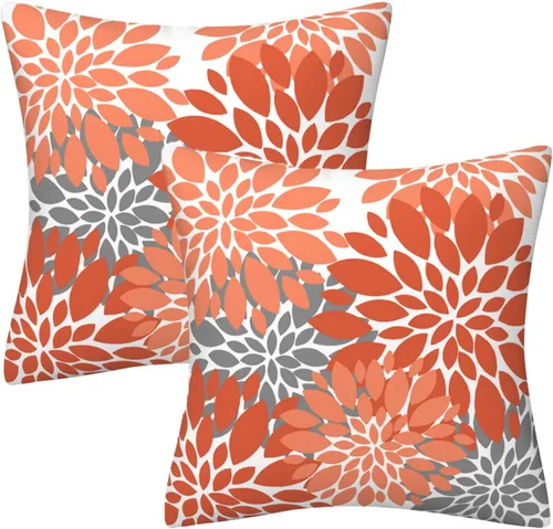Miniatura 16 de Juego de 2 fundas de almohada decorativas de dalia azul marino, rojo, gris, dalia floral, para interiores y exteriores, funda de almohada