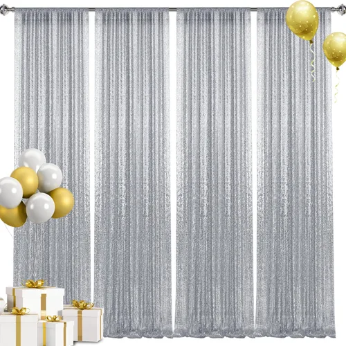 Miniatura 48 de 2 paneles de cortinas de fondo de lentejuelas verdes de 8 pies, cortinas de fondo de fotografía con purpurina para decoración de Navidad, boda
