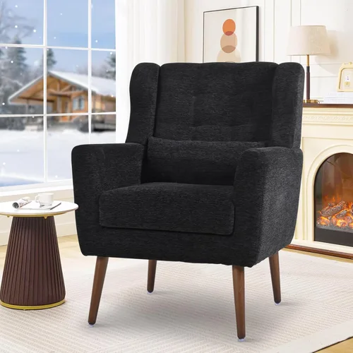 Miniatura 27 de cinkehome Sillas decorativas con brazos para sala de estar, sillón moderno tapizado en chenilla, cómoda silla de salón acolchada y suave