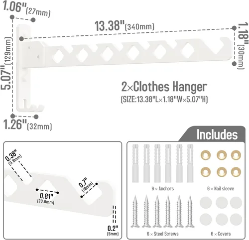 Miniatura 6 de Estante de secado de ropa para montaje en la pared, gancho de pared para lavandería, colgador de ropa plegable, estante de pared para interiores