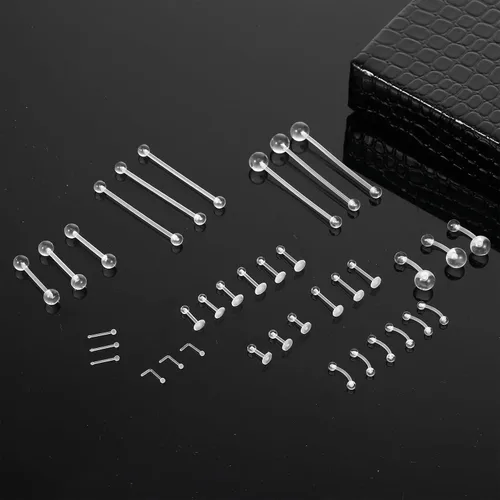 Miniatura 7 de 36 piezas de retenedores transparentes para cirugía, trabajo de plástico Bioflex, anillos de nariz, anillos para vientre, tabique, cejas, labios