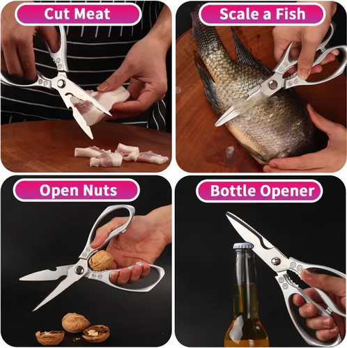 Miniatura 4 de Tijeras de cocina resistentes, paquete de 2, hoja afilada de acero inoxidable de alta calidad, tijeras de carne aptas para lavavajillas, tijeras