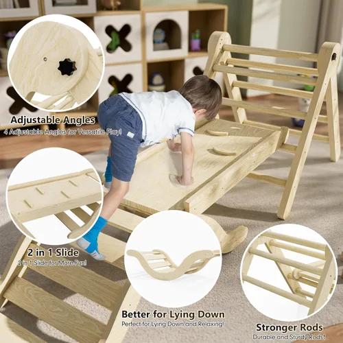Miniatura 2 de bbgroundgrm Pikler - Juego de triángulos escalador 5 en 1, juguetes de escalada para niños pequeños plegables con rampa y arco para gimnasio