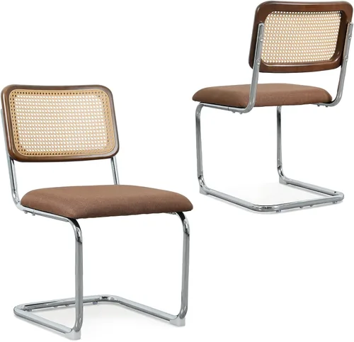 Miniatura 18 de Upholstered Velvet Dining Chairs Set of 2, Mid Century Modern Armless Upholstered Dining Chair with Rattan Back Stainless Chrome Frame for Dining