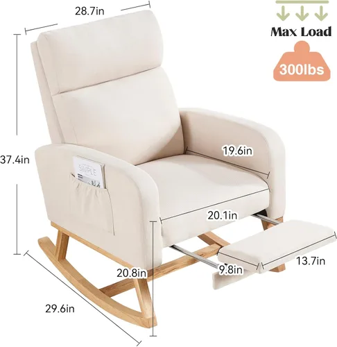 Miniatura 2 de HCHAIRH Mecedora para cuarto de bebé, sillas mecedoras de lactancia con reposapiés para mamá, silla mecedora con reposapiés y respaldo alto