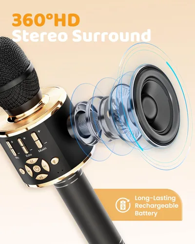 Miniatura 2 de Amazmic Máquina de Micrófono de Karaoke para Niños, Micrófono Bluetooth Portátil, Micrófono de Karaoke Inalámbrico de Mano con Luces LED, Regalo