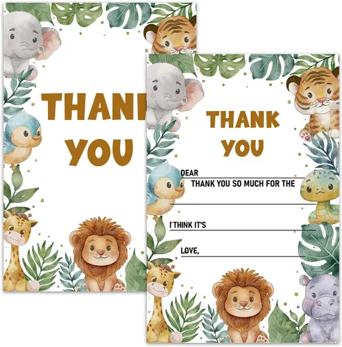 Miniatura 20 de Tarjetas de agradecimiento en blanco para decoración de fiestas de cumpleaños, notas de agradecimiento para niños o niñas, 20 tarjetas con 20 sobres
