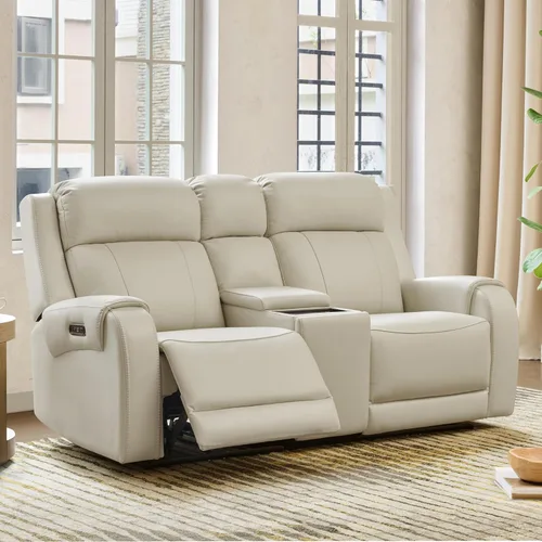 Miniatura 20 de CHITA Sofá reclinable eléctrico de piel auténtica, sofá reclinable con reposacabezas eléctrico, doble motor, puertos de carga USB, sofá reclinable