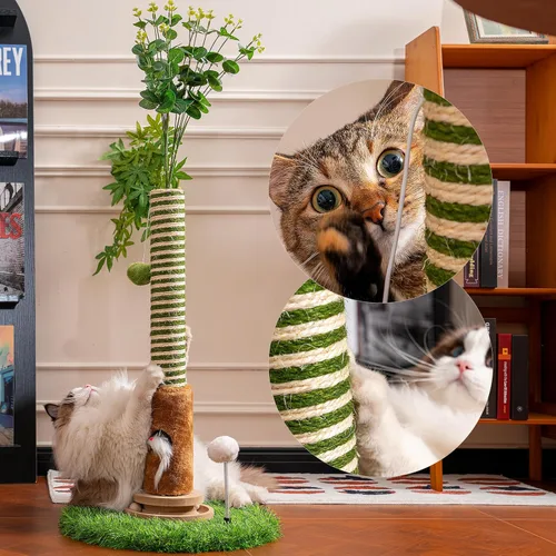 Miniatura 4 de Poste rascador para gatos de 39 pulgadas de alto con bola interactiva y agujero para el mouse para gatos adultos de interior, cuerda de sisal, torre