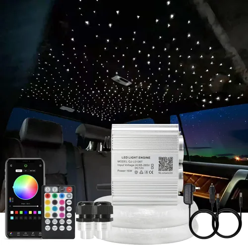 AKEPO Kit de Luz de Fibra Óptica Parpadeante para Uso en Casa y Automóvil con Control por APP, 16W RGBW Cabezal Doble Parpadeante + Modo Música Luz