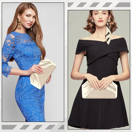 Miniatura 7 de ERKOON Clutch Purse for Women Elegant Pleated Evening Bag Crossbody Shoulder Handbag Envelope Bag with 2 Detachable Chain