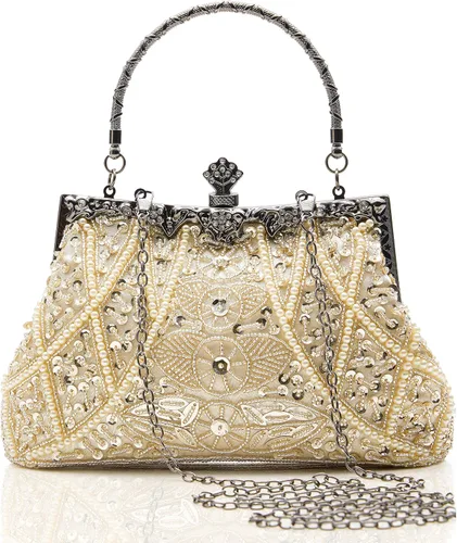 BABEYOND Bolsos de mano de noche para mujer accesorios de los años 20 para mujer bolso de noche Gatsby vintage con cuentas de lentejuelas y perlas