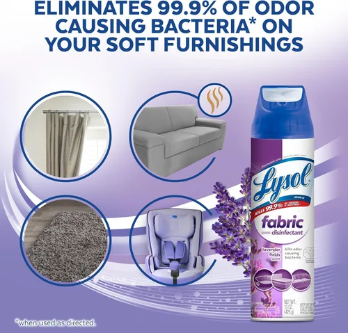 Miniatura 5 de Lysol Spray Desinfectante para Telas, Spray Sanitizante y Antibacteriano, Para Desinfectar y Desodorizar Muebles Tapizados, Lavender Fields 15 Fl.