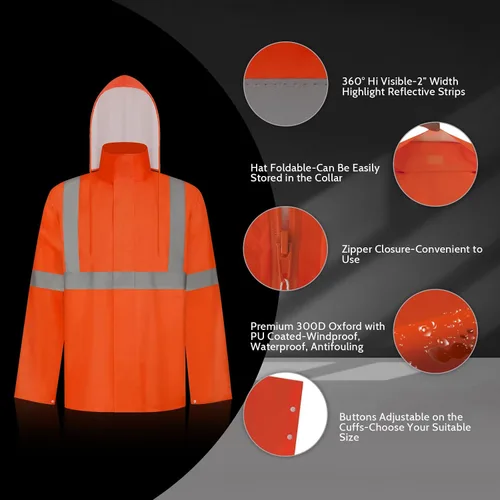 Miniatura 33 de TCCFCCT Chaqueta de lluvia de alta visibilidad para hombre, impermeable, abrigo de lluvia de alta visibilidad para hombres y mujeres con capucha