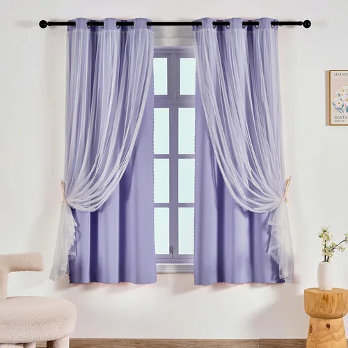 Miniatura 26 de Anytime Cortinas opacas y transparentes para ventana, par de paneles de cortinas lisas con ojales en la parte superior, 35 pulgadas de ancho x 63