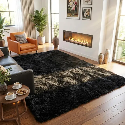 Miniatura 6 de Mugorn - Alfombra de 8 x 10 pies, alfombras grandes, esponjosas, suaves, peludas, antideslizantes, mullidas para interiores, color negro, 8 x 10 pies