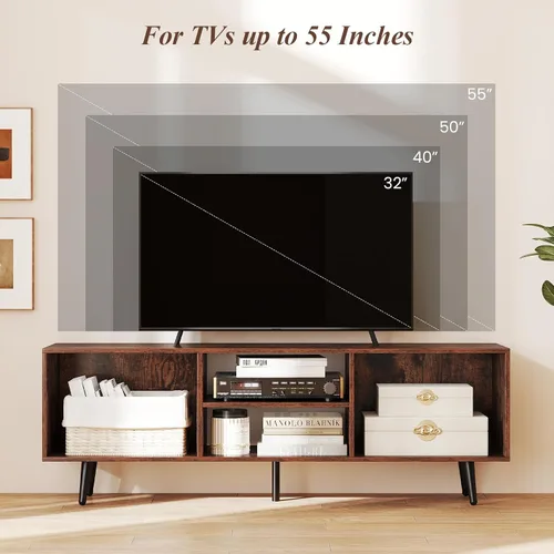 Miniatura 7 de Tangkula Moderno soporte de TV para TV de 55 pulgadas, mueble consola de TV de 47.5 pulgadas con compartimentos, estantes y patas de metal, centro