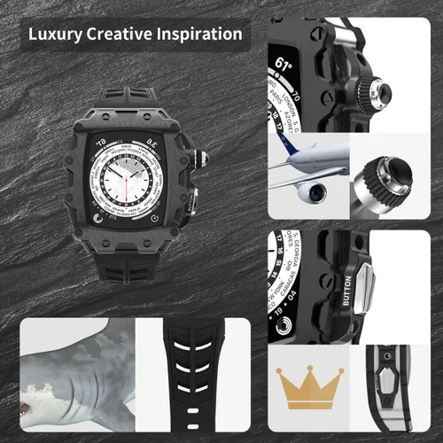 Miniatura 8 de Funda de metal de lujo con correa para Apple Watch Series 9, 8, 7, 1.772 pulgadas, SE 6, 5, 4, 1.732 pulgadas, protector de pantalla resistente