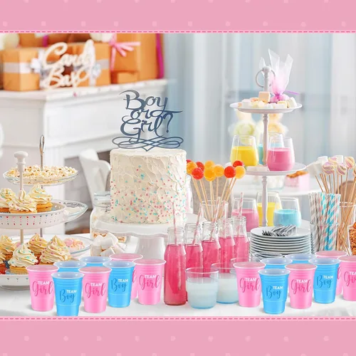Miniatura 6 de Norme 60 vasos de plástico para revelación de género, color azul y rosa, suministros de revelación de género, equipo y niña, desechables para 16 oz