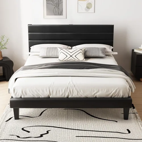 Miniatura 18 de VINGLI Base de cama individual para niños, cama de plataforma tapizada Boucle con cabecera ajustable, soporte de listones de madera resistente, cama