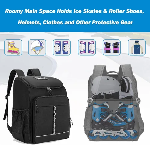 Miniatura 2 de GOBUROS Bolsa de patinaje sobre ruedas para zapatos de hasta 13 hombres de EE. UU., mochila para patinaje sobre hielo con bolsillo superior