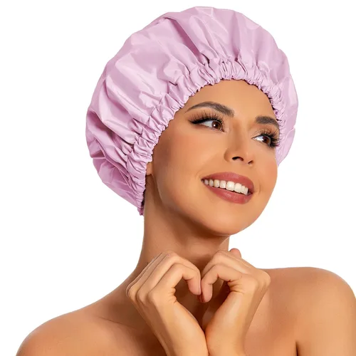 Miniatura 35 de Gorro de ducha reutilizable para mujer, grande, impermeable, lavable, banda elástica, accesorios de baño, sombrero para cabello largo, trenzas Beige