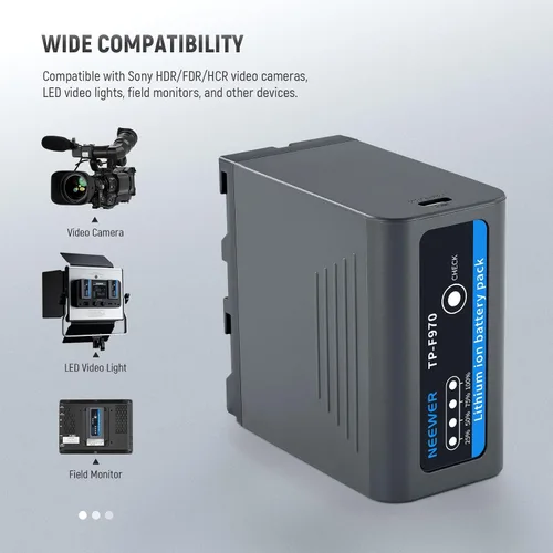 Miniatura 8 de Neewer Batería de repuesto NP-F970 de 10500 mAh, tiempo de carga completa de 4.8 horas, cable USB C de carga rápida PD de 20 W, batería recargable