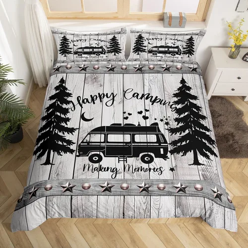 Miniatura 10 de Juego de ropa de cama de oso rústico tamaño individual para mujeres adultas, funda de edredón con estampado de oso salvaje y animales salvajes