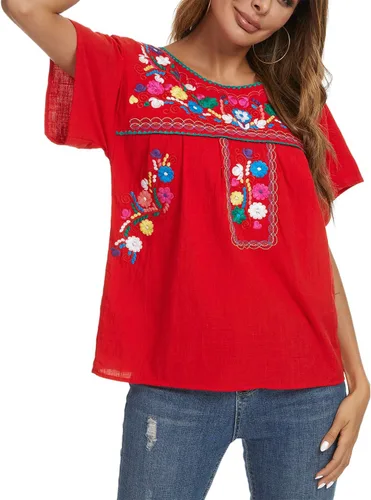 Miniatura 2 de YZXDORWJ - Cómoda blusa mexicana bordada de verano y sin mangas para mujer
