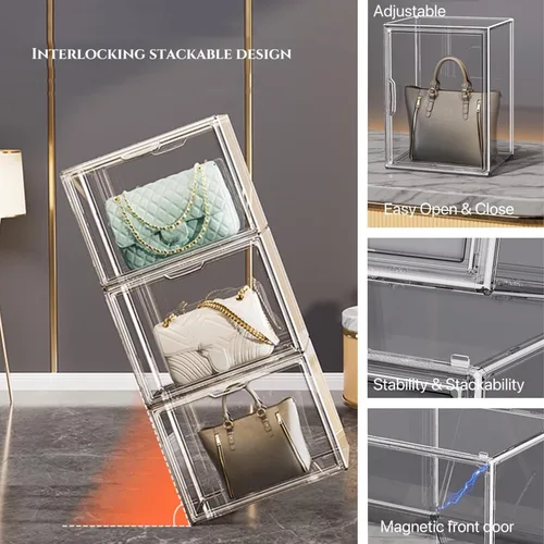 Miniatura 4 de ZLLZUU Cajas de almacenamiento de plástico apilables transparentes con tapa, vitrinas de acrílico a prueba de polvo para libros y cosméticos