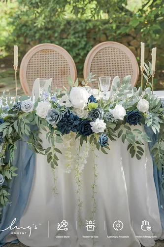 Miniatura 5 de Ling's moment Guirnalda de Flores de Primavera de 9 Pies - Flores de Arco de Boda para Decoración de Fondo, Eucalipto y Rosa, Guirnalda Floral